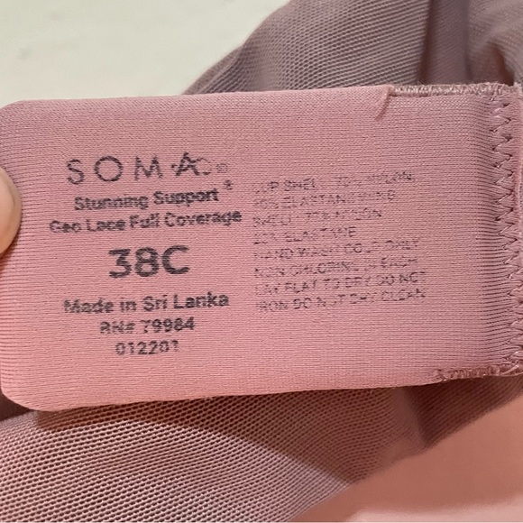 Soma Stunning Support Geo Lace Full Coverage Bra 38C Padded Cup Underwire Tan - Picture 3 of 5